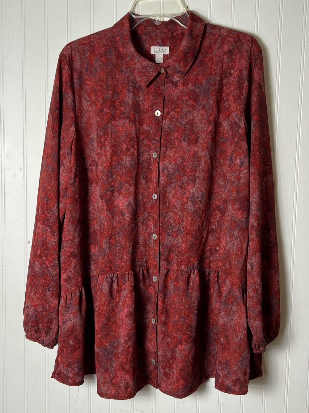 LOGO Lori Goldstein Long Sleeve Peplum Blouse XL